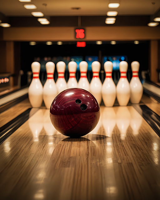 bowling lane, pins, and bowling ball